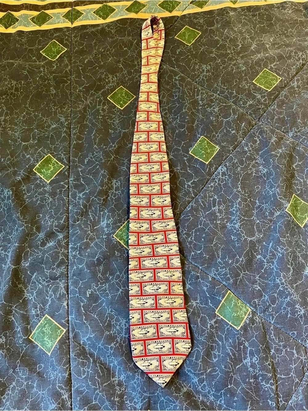 Museum Artifacts Men's 1825 Norse American Centennial Postage Stamp Silk Necktie